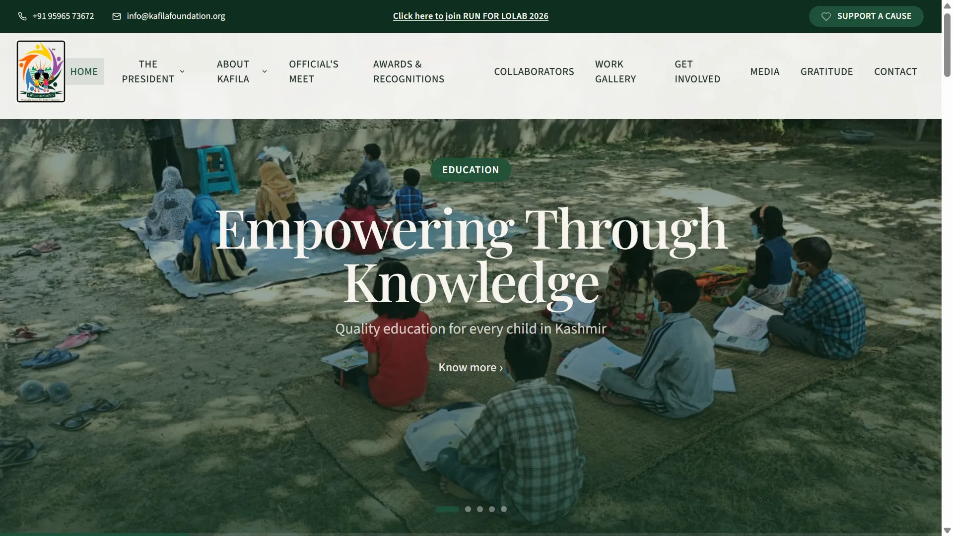 Kafila Foundation website homepage